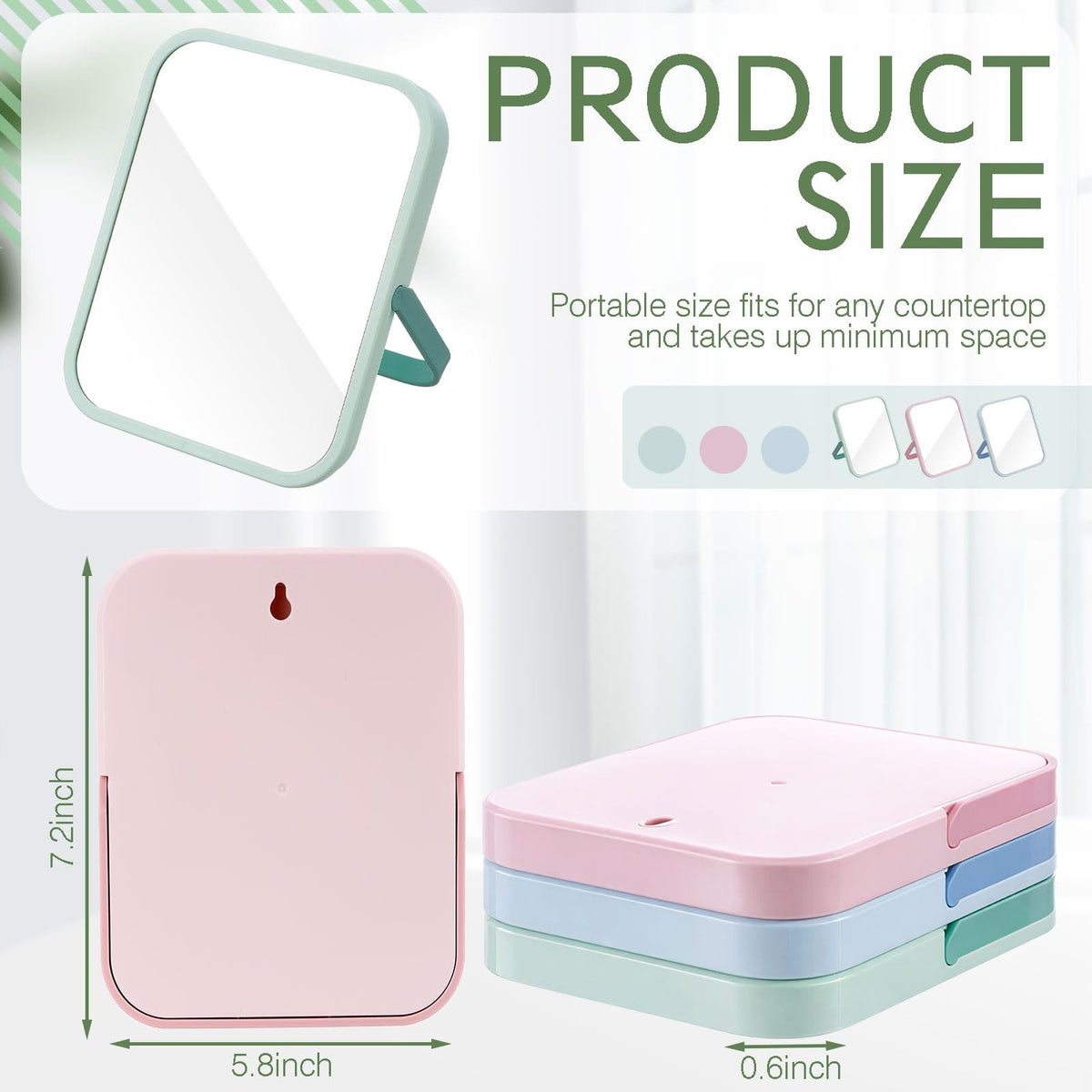 6-Pack 7.2 Inch Desktop Folding Vanity Mirrors with U-Bracket