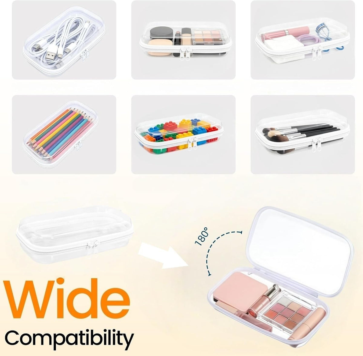 Clear Hard Shell Zipper Storage Case 7.84 Inch Portable Organizer