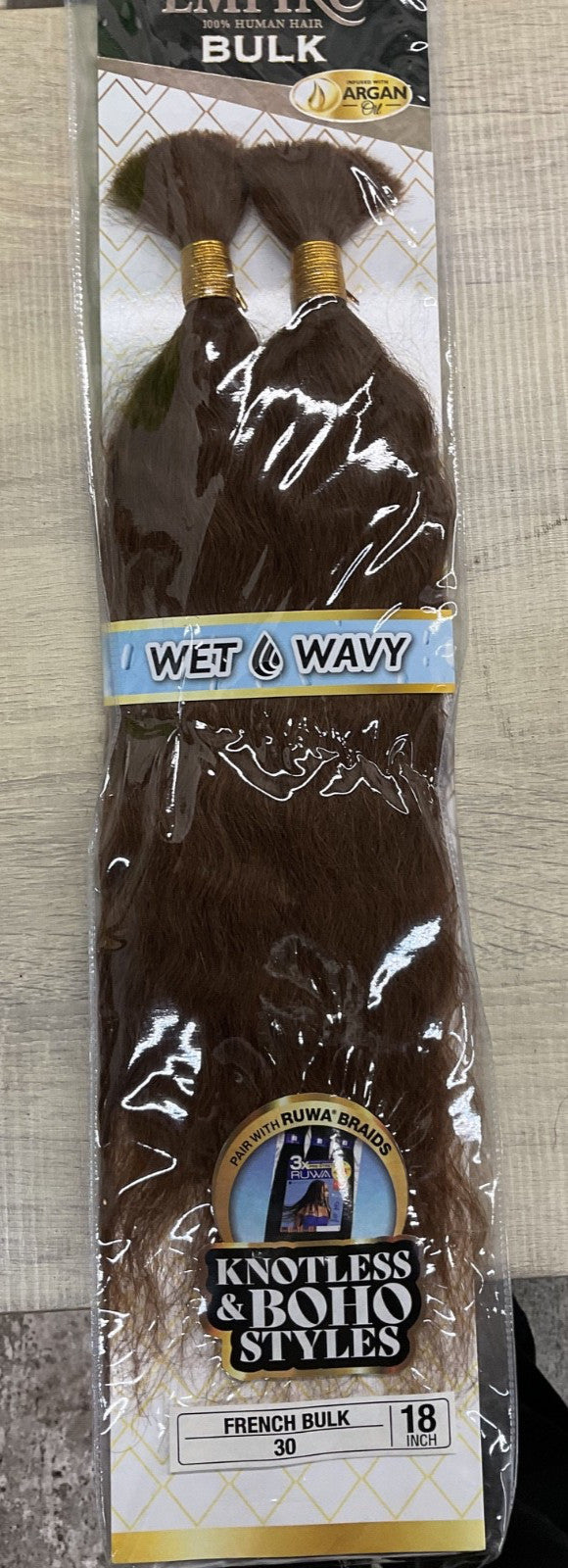 100% Human Hair Bulk Wavy French Weave 18 Inch - Color 30