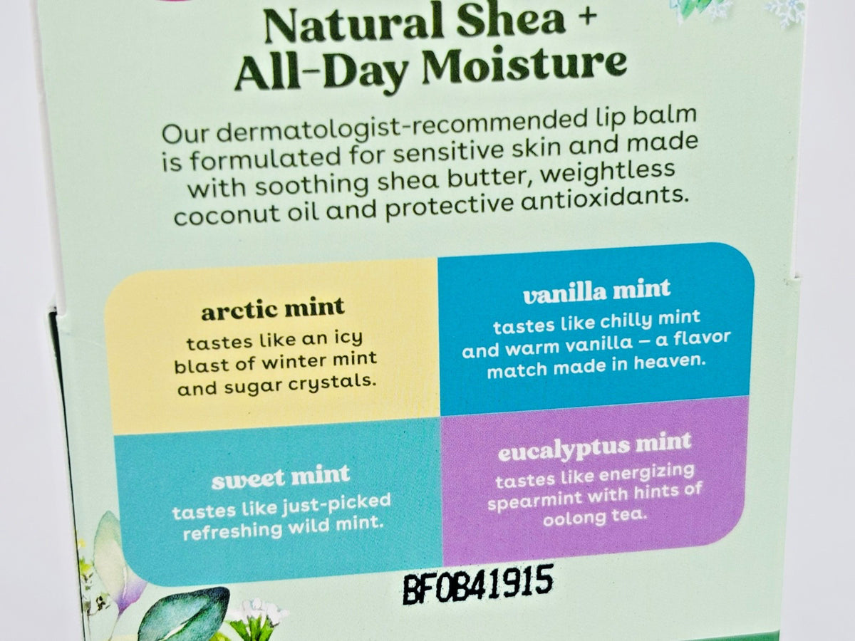 Shea Mint Lip Balm Set - Arctic, Vanilla, Sweet & Eucalyptus Flavors, 12-Pack