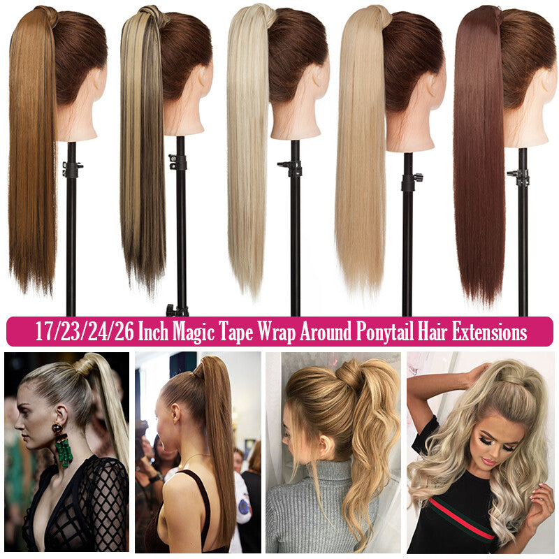 Clip-In Thick Hair Ponytail Extension - Real Human Hair, Various Lengths & Colors
