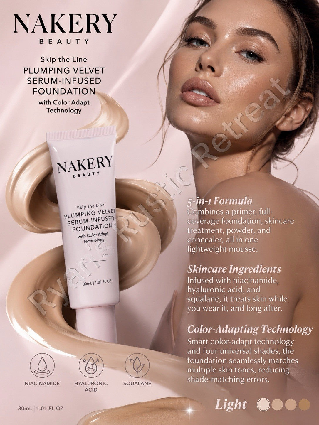 Plumping Velvet Foundation Light - 1.01 oz | Vegan Serum-Infused Makeup