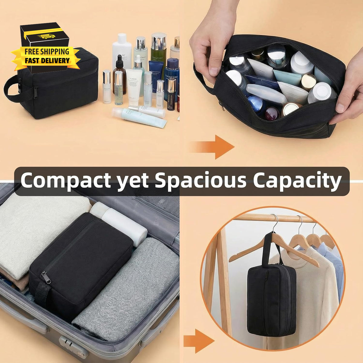 Water-Resistant Travel Toiletry Bag for Men & Women, Small Cosmetic Organizer