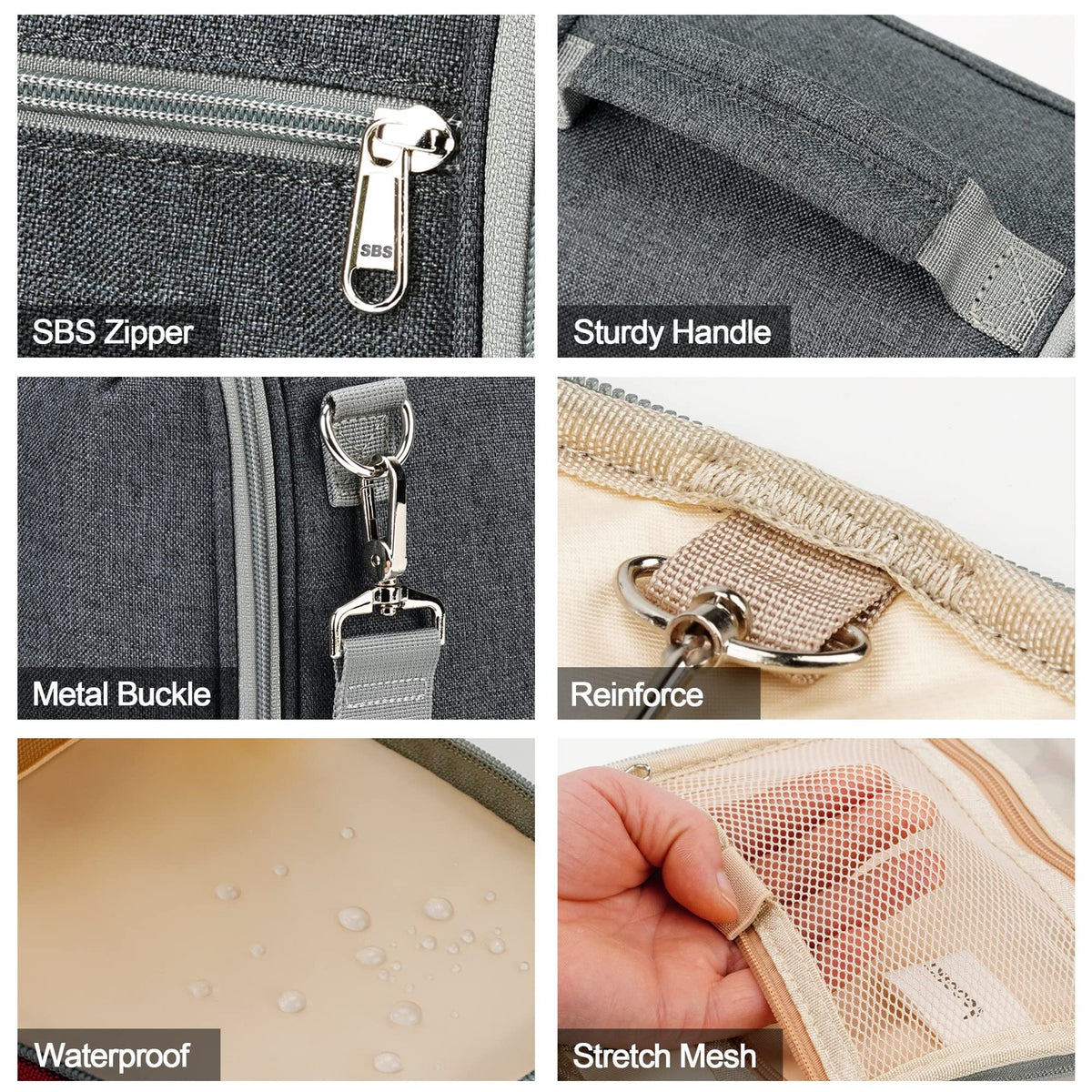 Travel Hanging Toiletry Bag for Women & Men Wet Dry Separation Grey