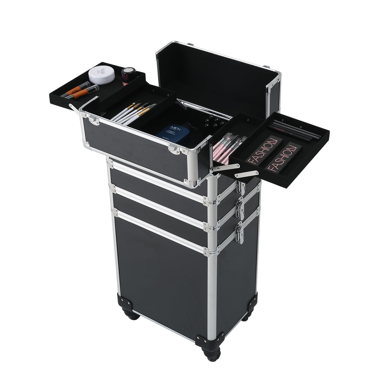 Interchangeable Aluminum Rolling Makeup Case – Solid Structure Cosmetic Organizer
