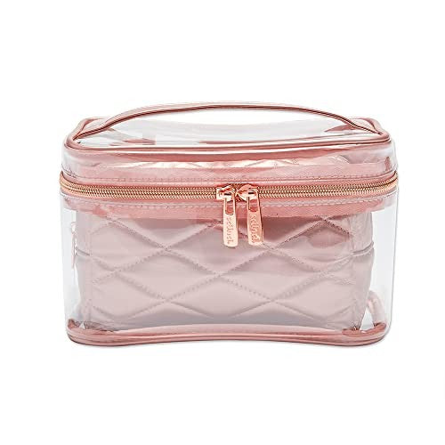 Pink Makeup Train Case Set with Clear Walls and Organizer