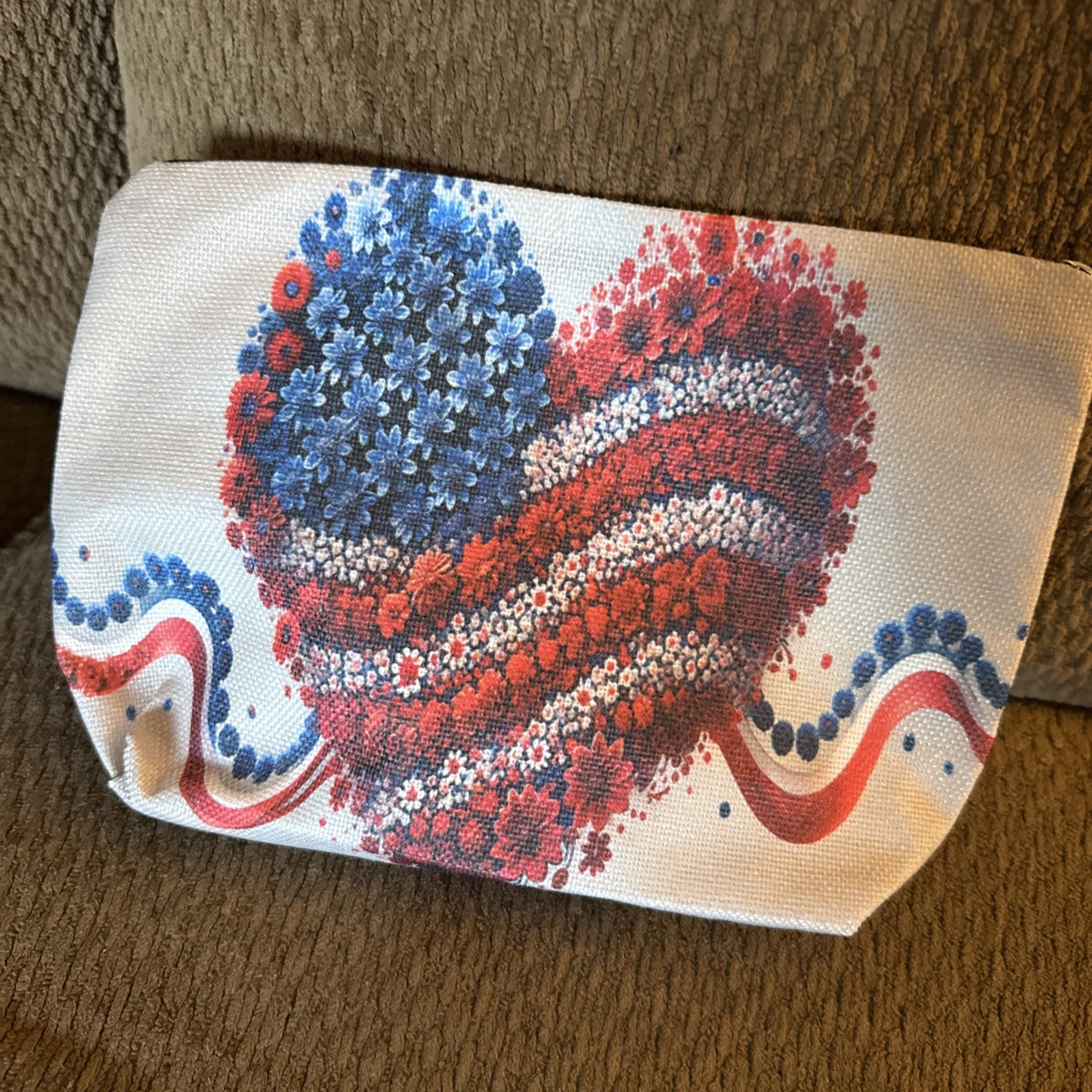 Patriotic Cosmetic Bag with Red, White & Blue Heart Design - Great for 4th of July