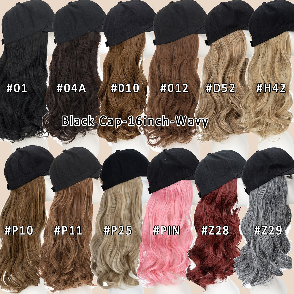Women Wavy Wig Baseball Cap with Synthetic Hair Adjustable Dad Hat Natural Look