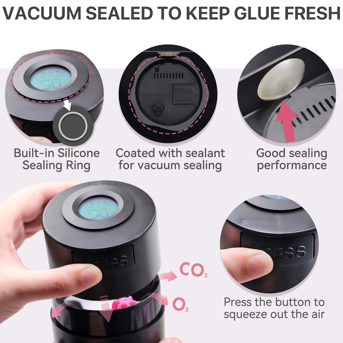 Eyelash Glue Storage Container with Digital Temperature and Humidity Monitor - Black