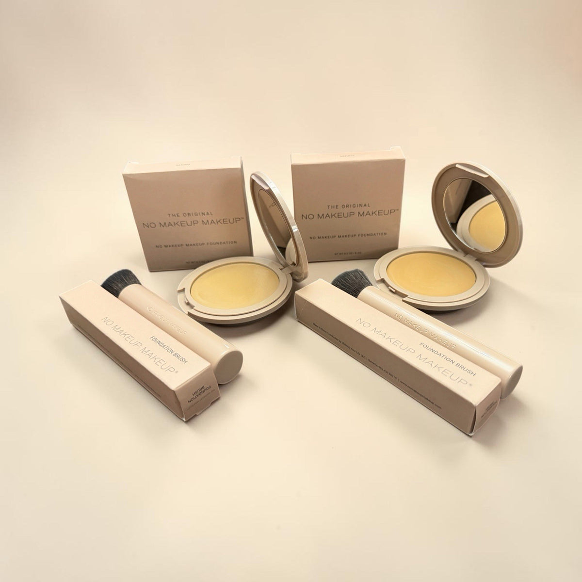Buildable Cream Foundation Set with 2 Compact & 2 Brush Duo - Natural Shade