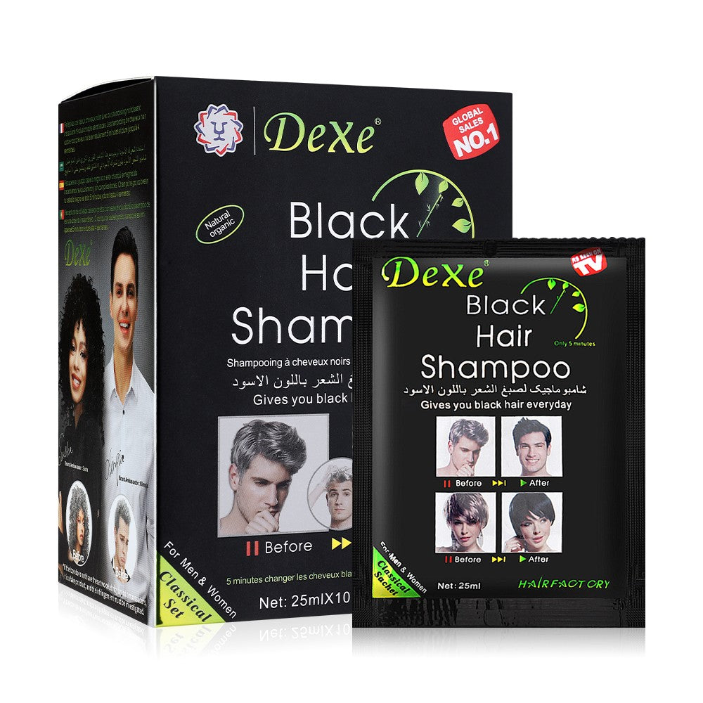 Black Hair Dye Shampoo - 10x25ml Herbal Color Treatment