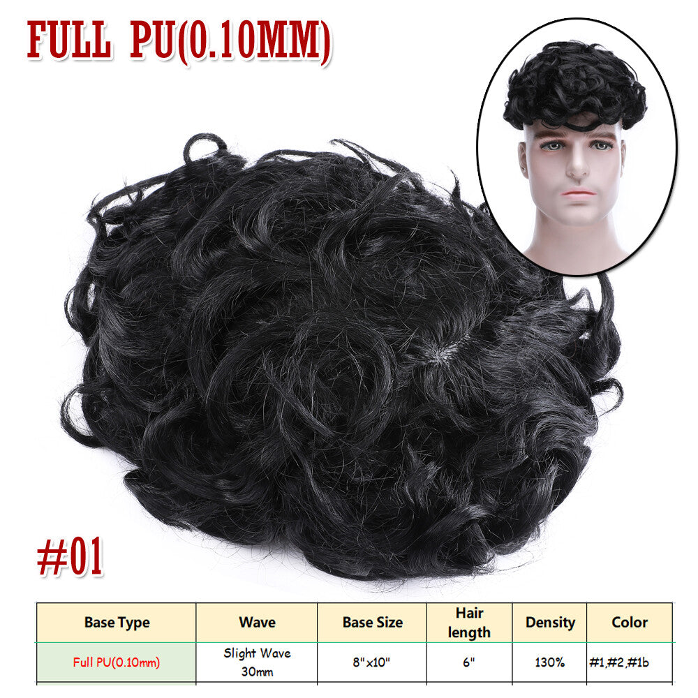 Men's Human Hair Toupee V Loop Hair Replacement System - Natural Look
