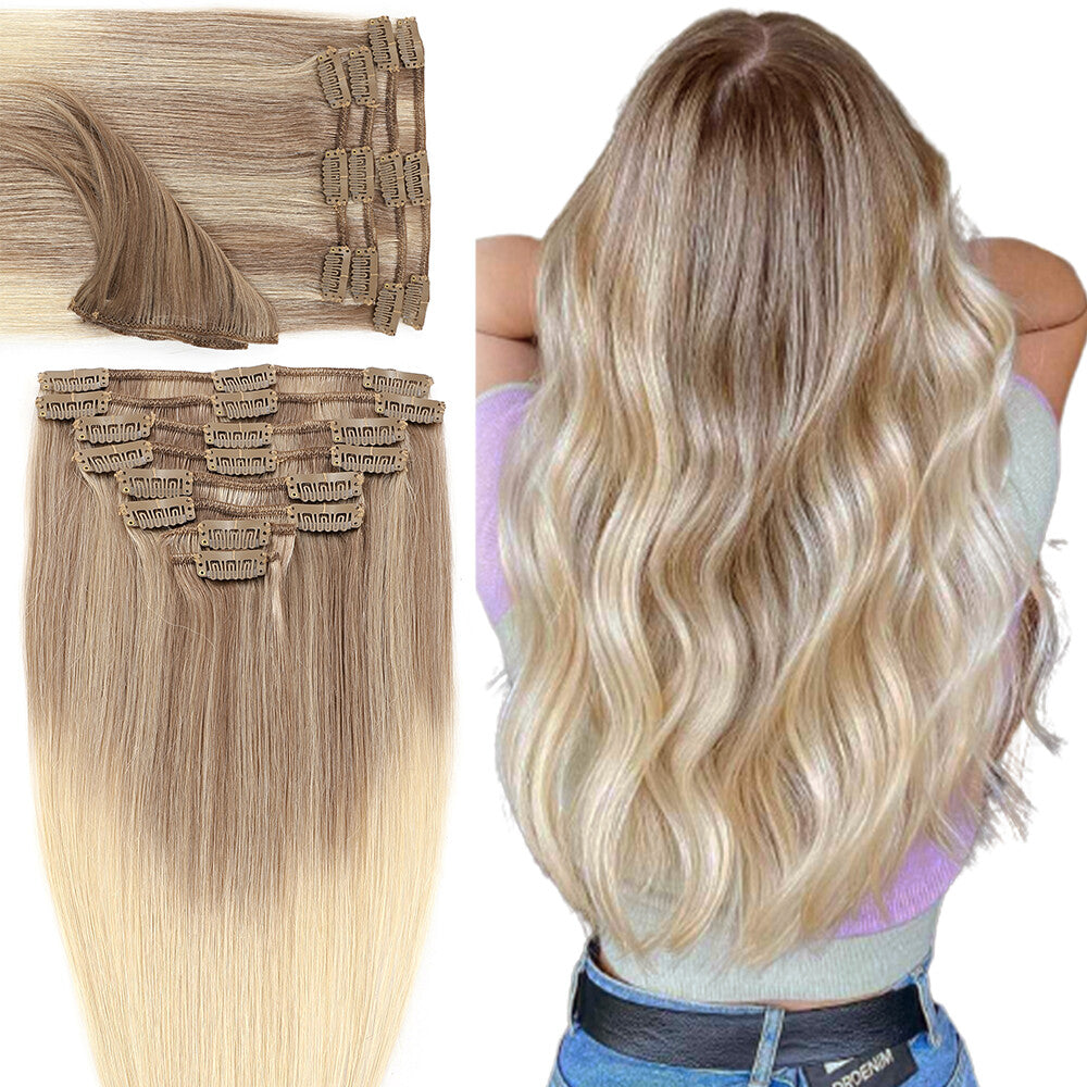 Clip-In Hair Extensions - 100% Real Human Hair Full Head Sets