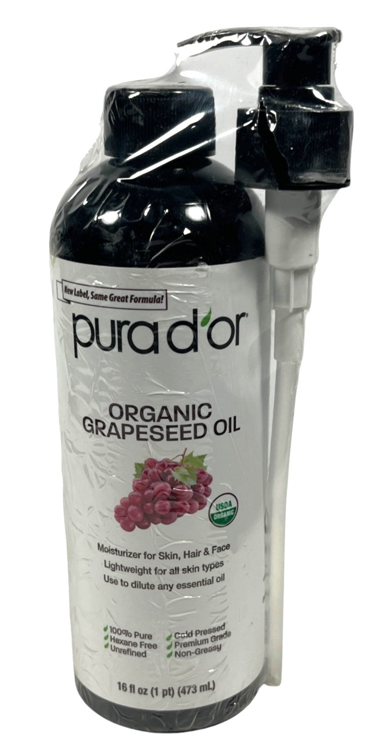 Organic Grapeseed Oil 16oz with Pump - Pure Natural Skin & Hair Moisturizer