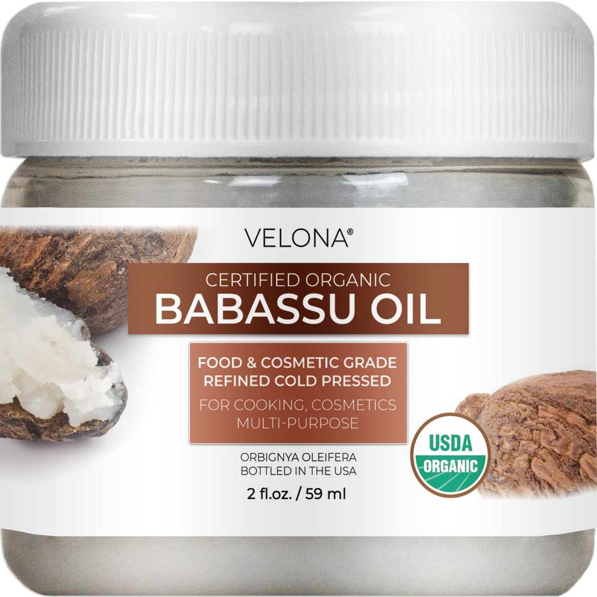 Velona Babassu Oil USDA Certified Organic 2 Fl Oz Food, Cosmetic Grade