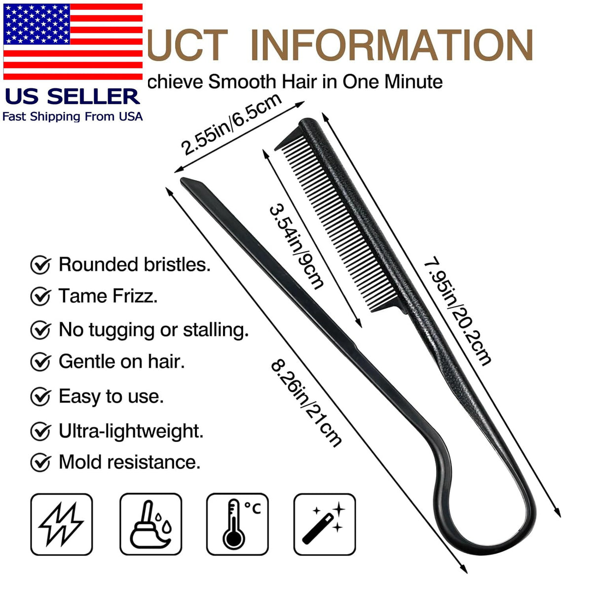 V-Shaped Portable Wheat Straw Hair Straightener Comb for Styling & Detangling