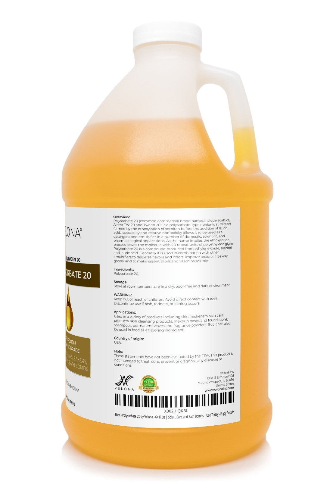 Polysorbate 20 - 64 fl oz Food & Cosmetic Grade Emulsifier