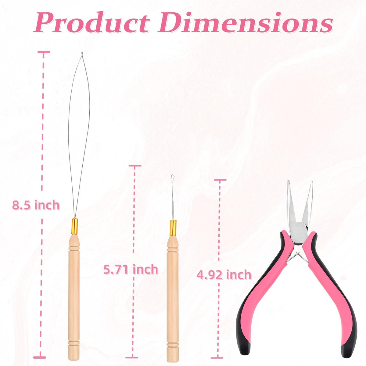 Hair Extension Pliers,3PCS Micro Link Nano Ring Tool for Pink