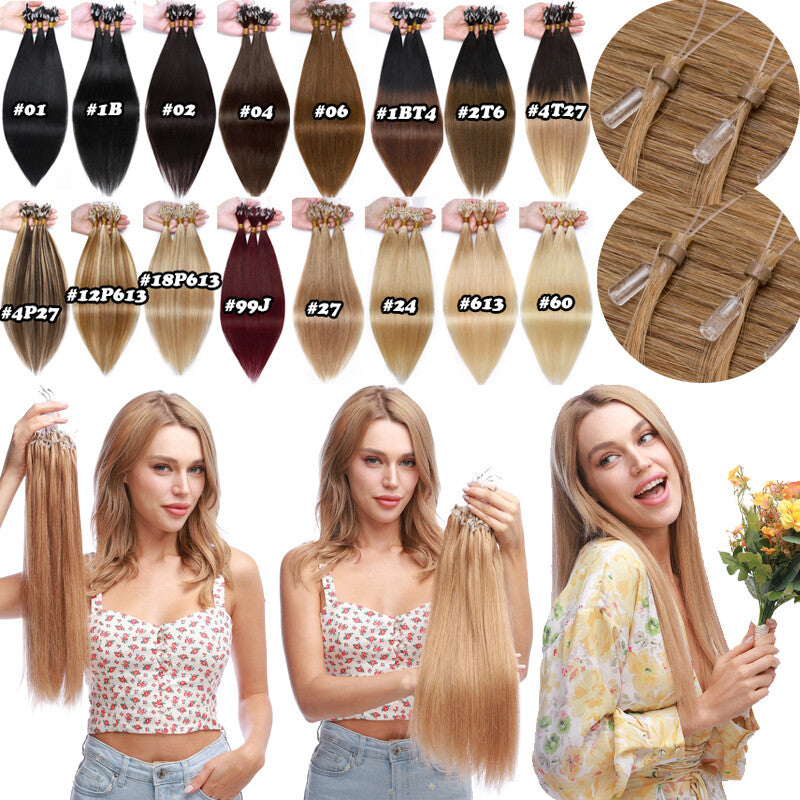 100% Real Remy Hair Extensions Micro Loop Ring Beads 100g/200 Strands