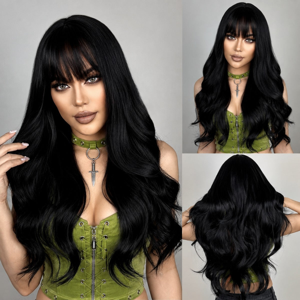 Long Wavy Synthetic Wig with Bangs - Heat Resistant Cosplay Hair