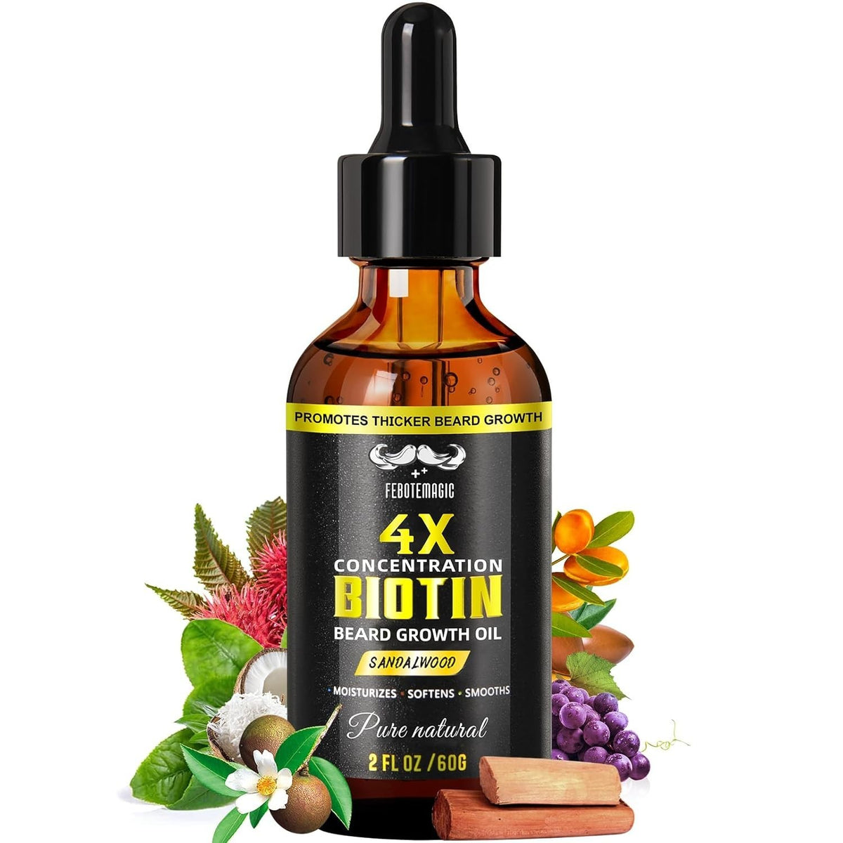 Beard Growth Oil with Biotin and Jojoba – Sandalwood Scent, 2 oz