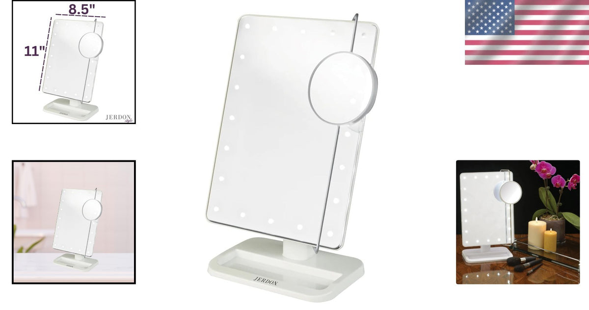 Lighted Tabletop Mirror with 10X Magnification for Makeup & Grooming