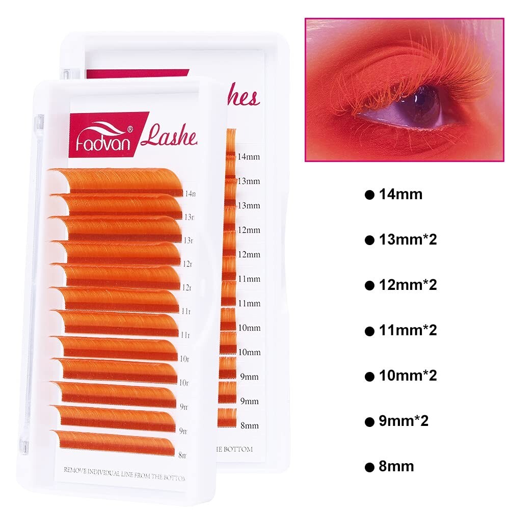 Color Lash Extensions 0.07 C Curl Volume Lashes 8-14mm Mixed Tray Orange