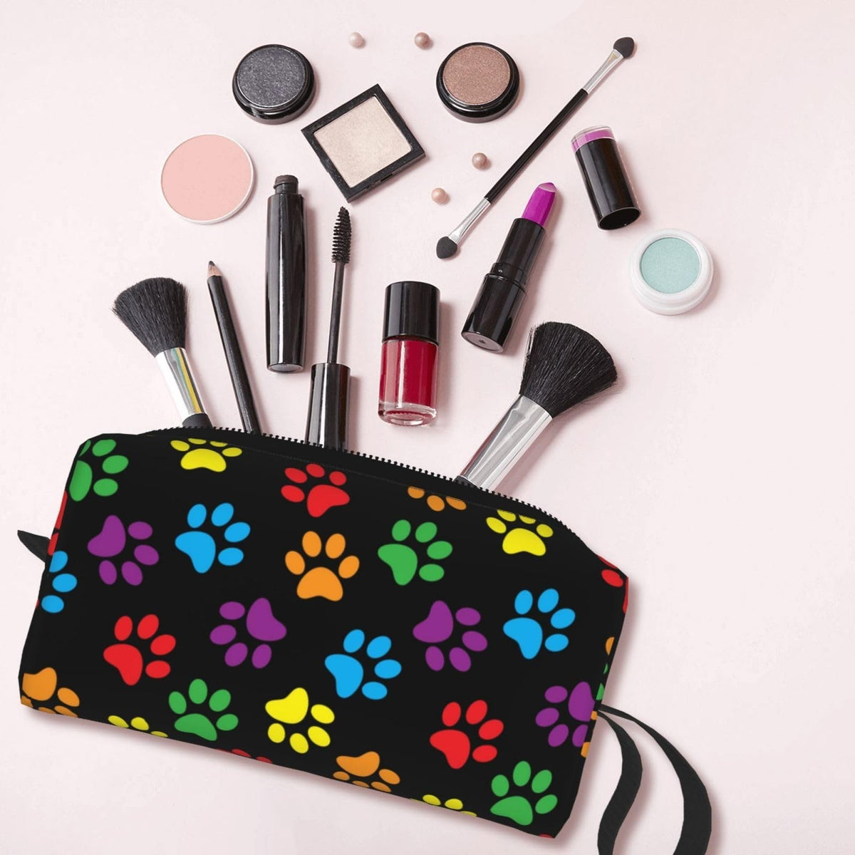 Bright Dog Paw Print Makeup Bag Organizer – Portable Travel Cosmetic Pouch
