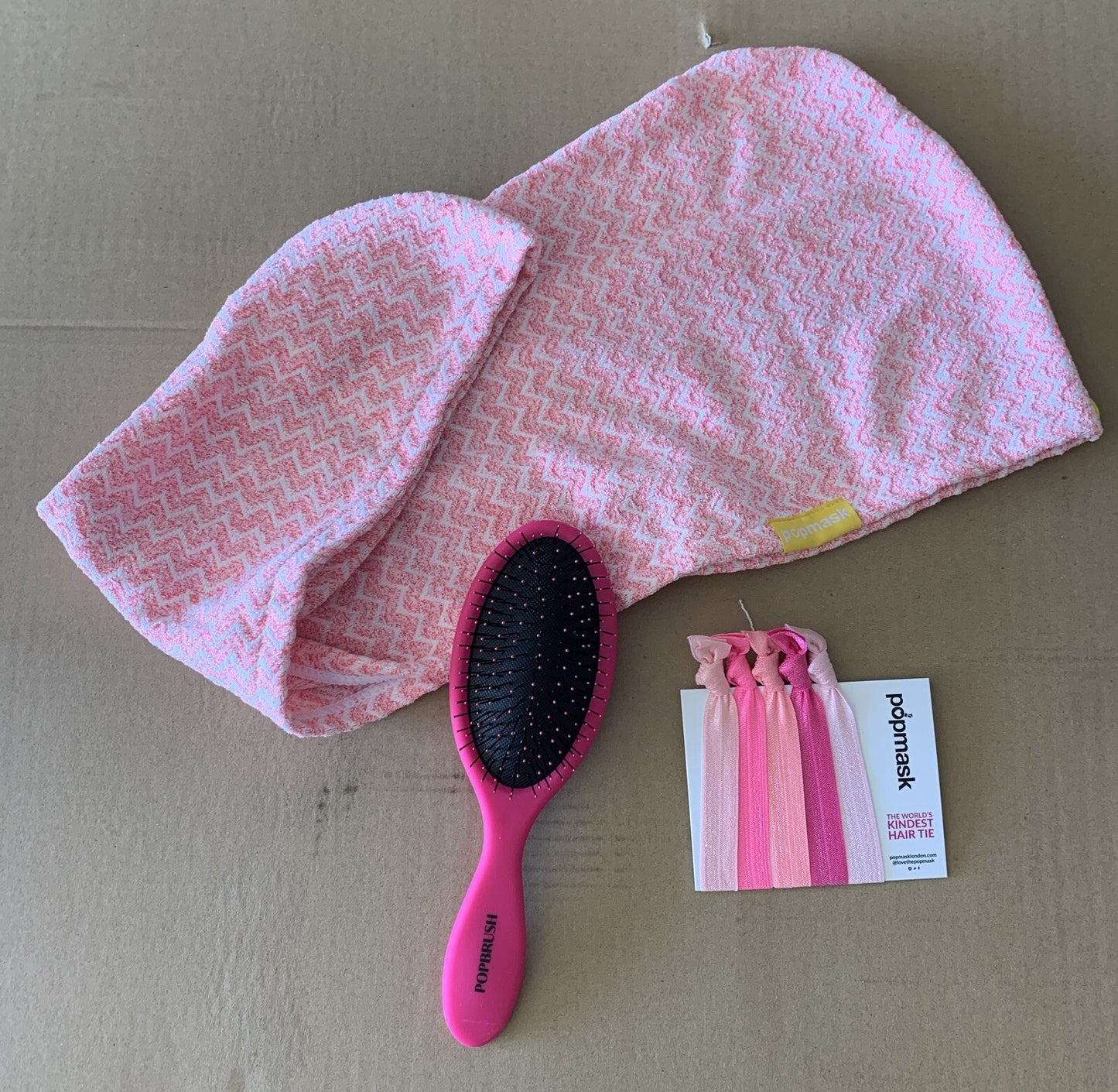 Pink Detangling Hair Brush Set with Hair Ties & Turban - Ultimate Hair Care Kit