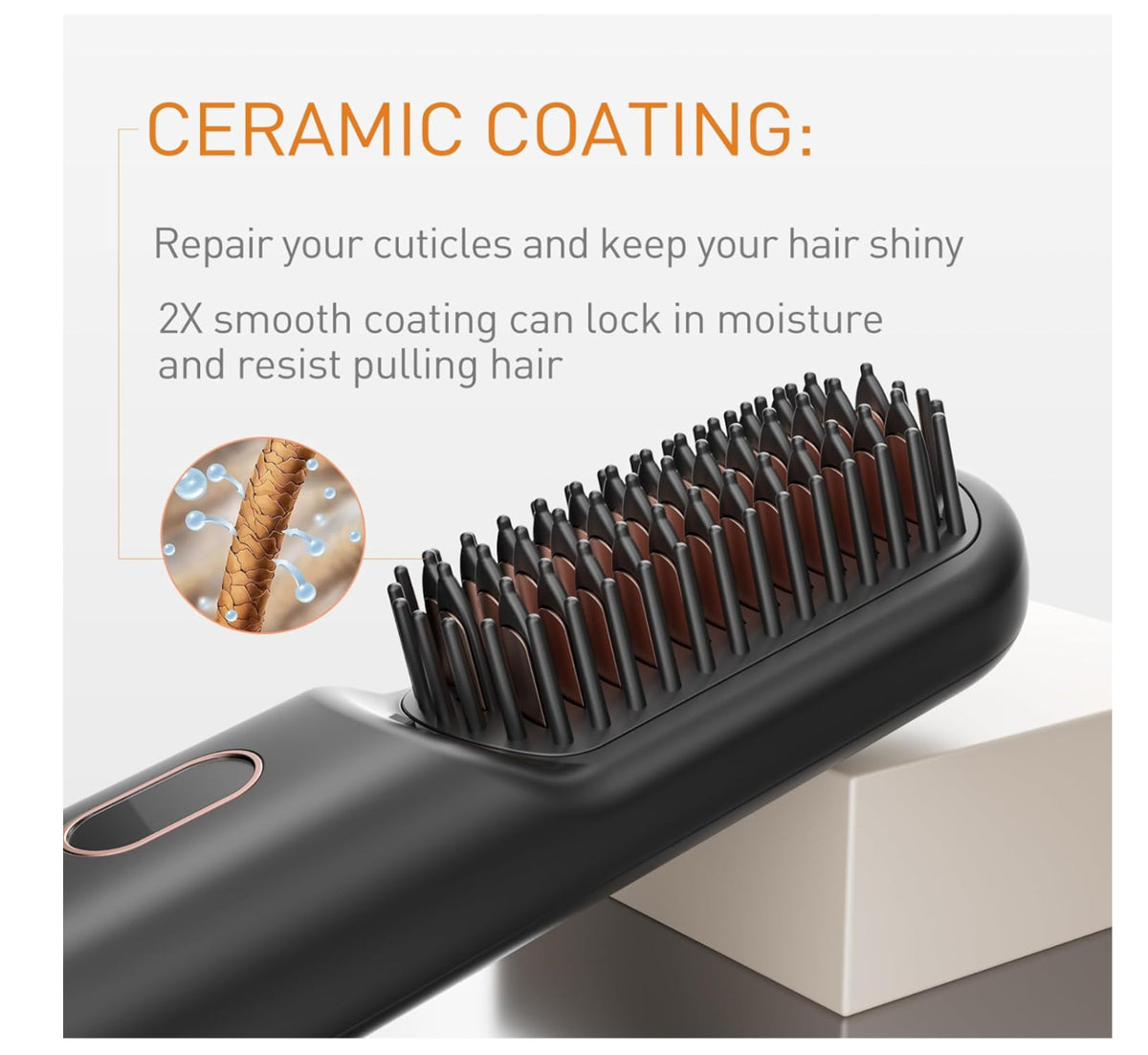 Cordless Hair Straightening Brush with Negative Ions & Ceramic Coating