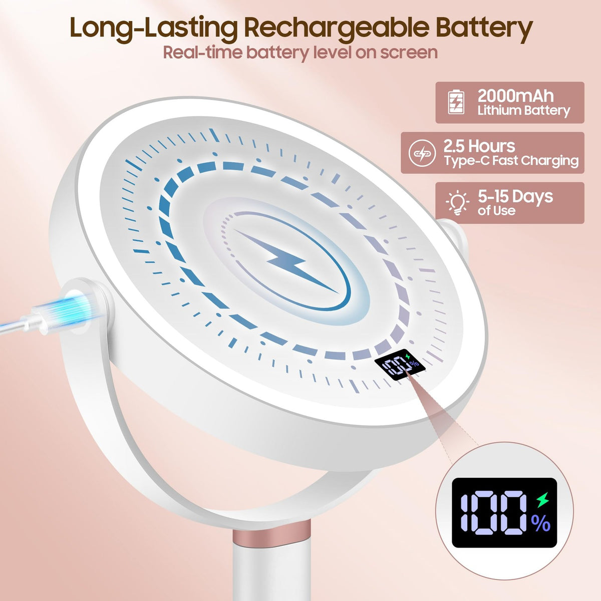 LED Lighted Makeup Magnifying Mirror 30X/1X Dual-Sided Touch Control with Digital Display