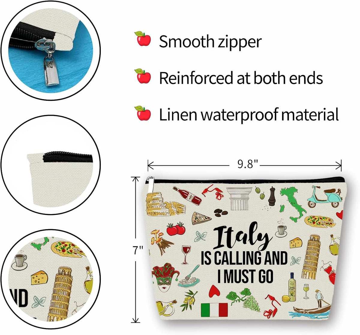 Italy Travel Cosmetic Bag - Waterproof Makeup Organizer for Women & Girls