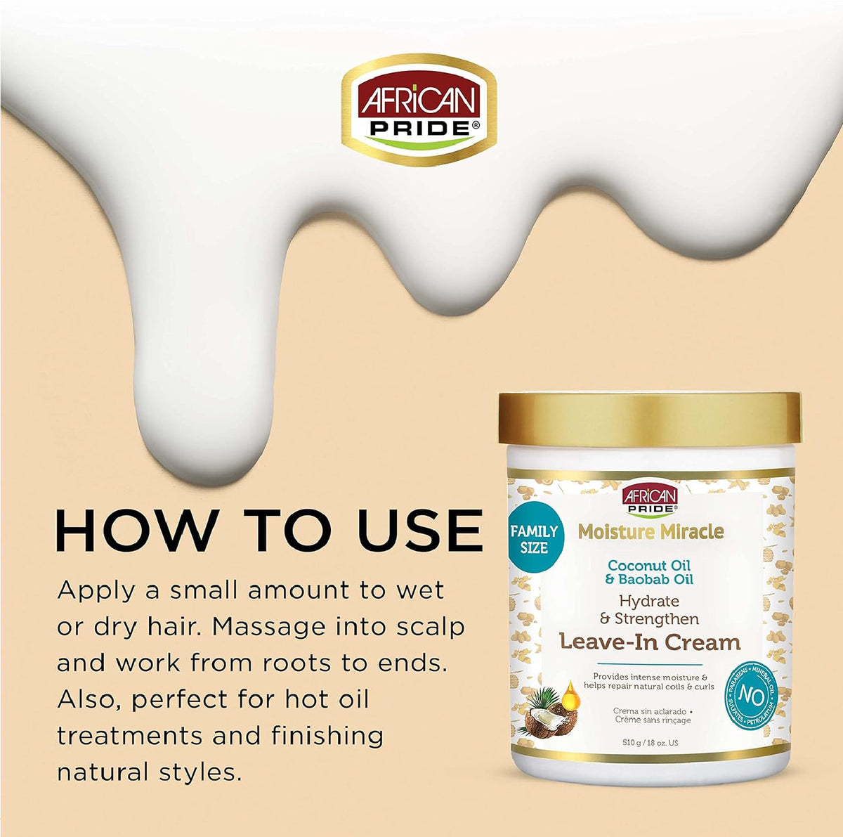 Moisture Miracle Coconut & Baobab Oil Leave-In Hair Cream for Curly Hair