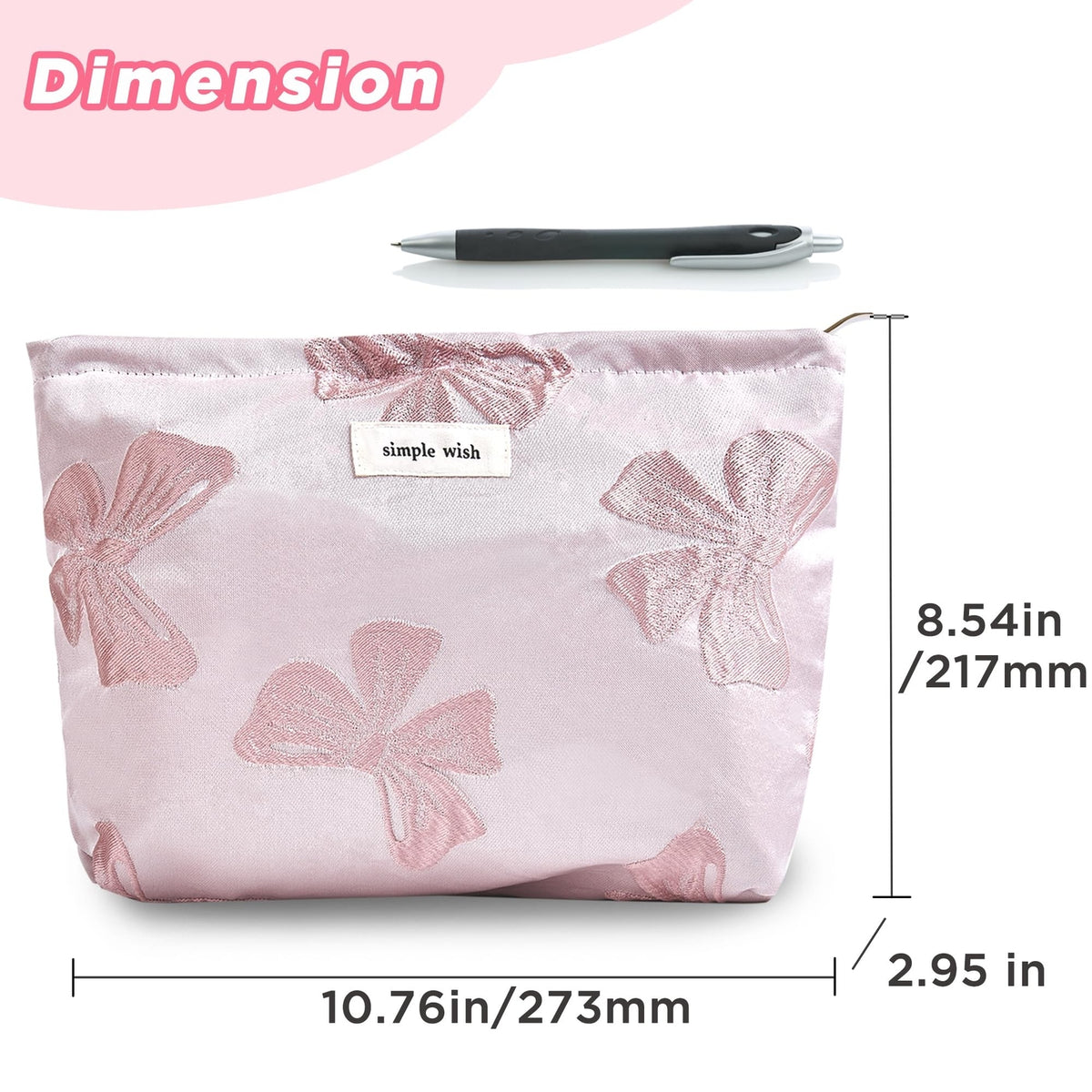 Large Canvas Makeup & Toiletry Bag with Pink Bow - Travel Organizer for Women & Girls