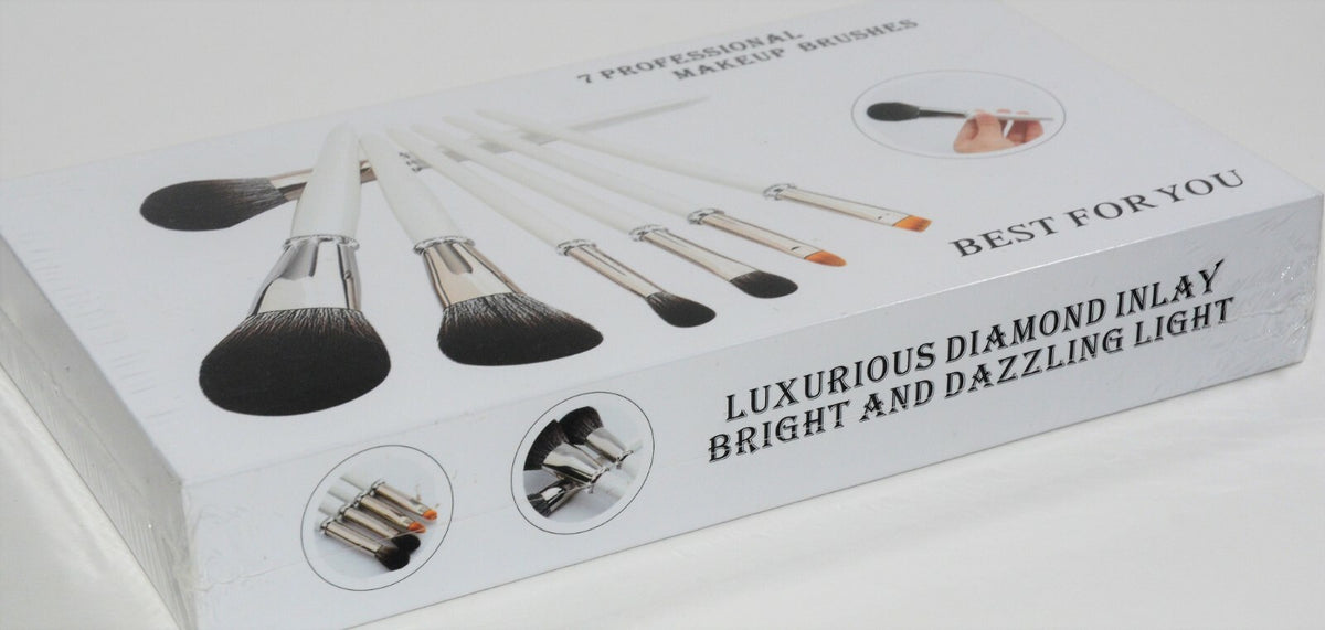 7-Piece Professional Makeup Brush Set - White Synthetic Face & Eye Brushes