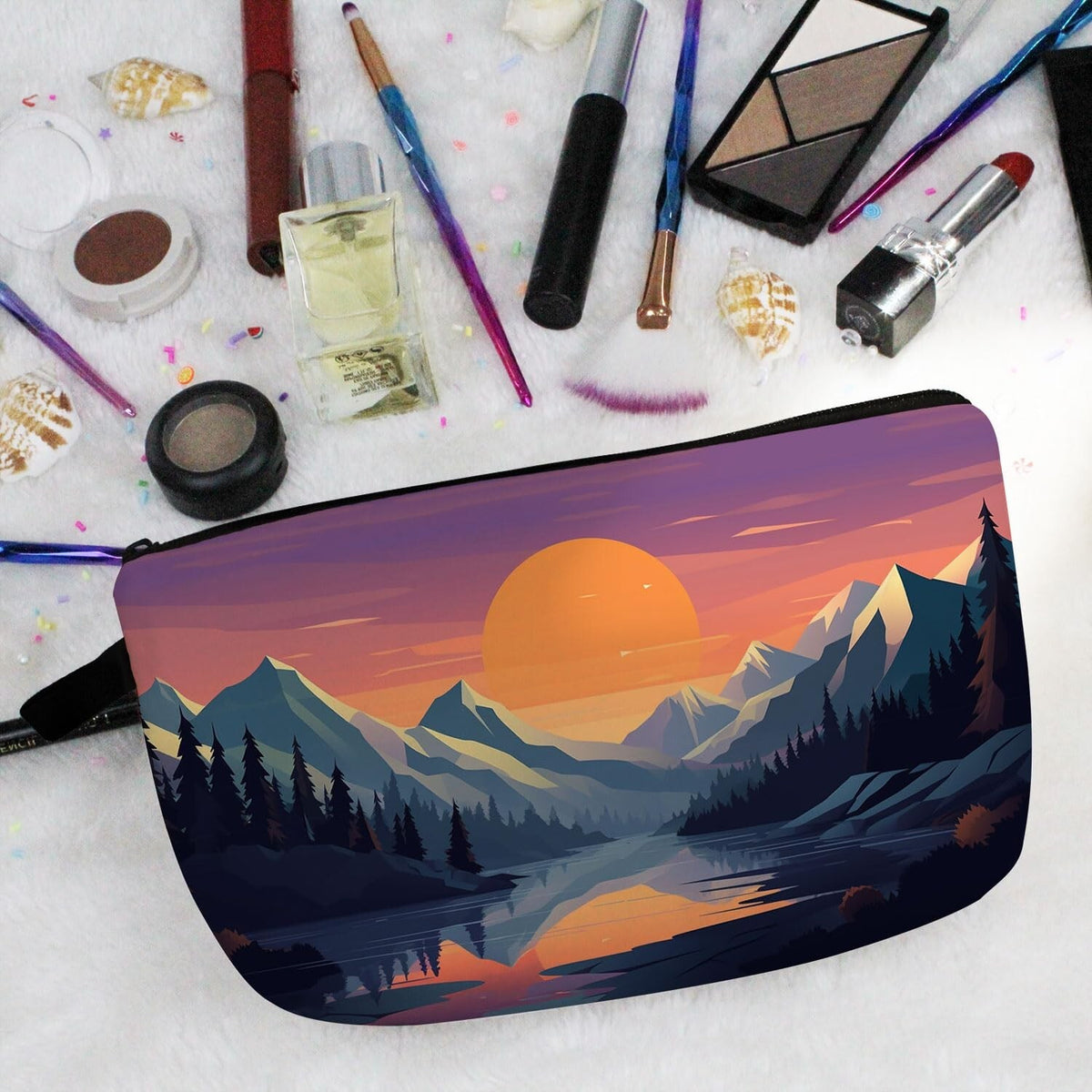 Mountain Landscape Makeup Bag Small Organizer with Zipper for Travel & Gifts