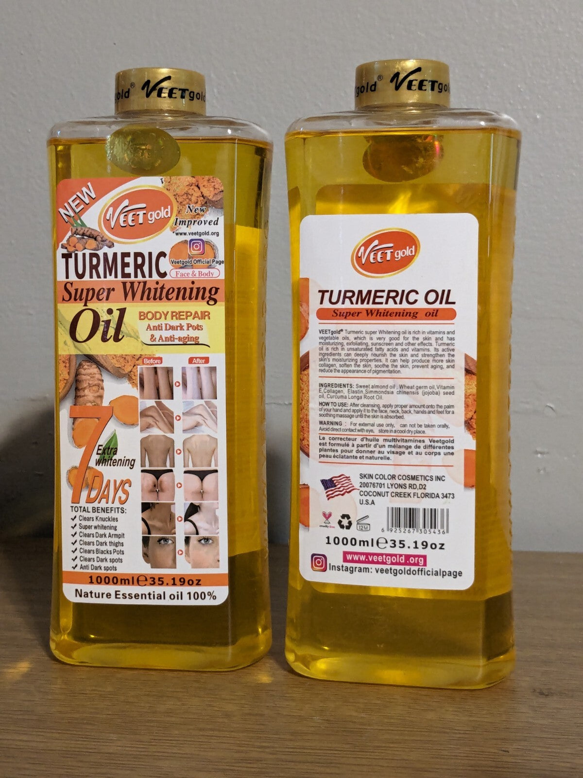 Turmeric Body Oil Corrector for Whitening Dark Spots 1000ml 2pcs