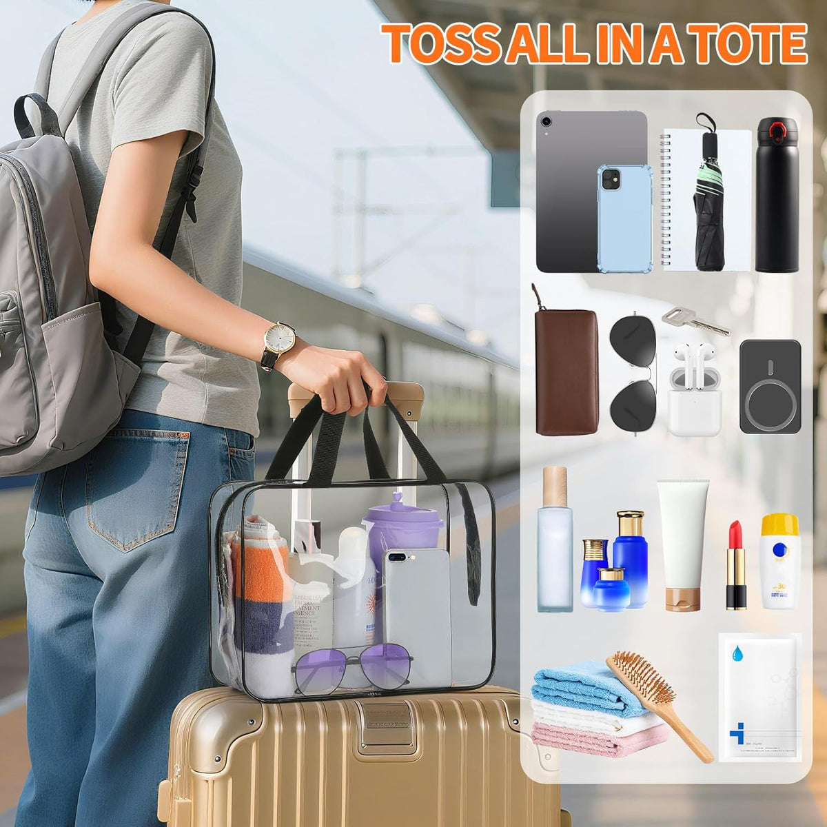 Large Waterproof Transparent Travel Cosmetic Bags Set - 3 Sizes