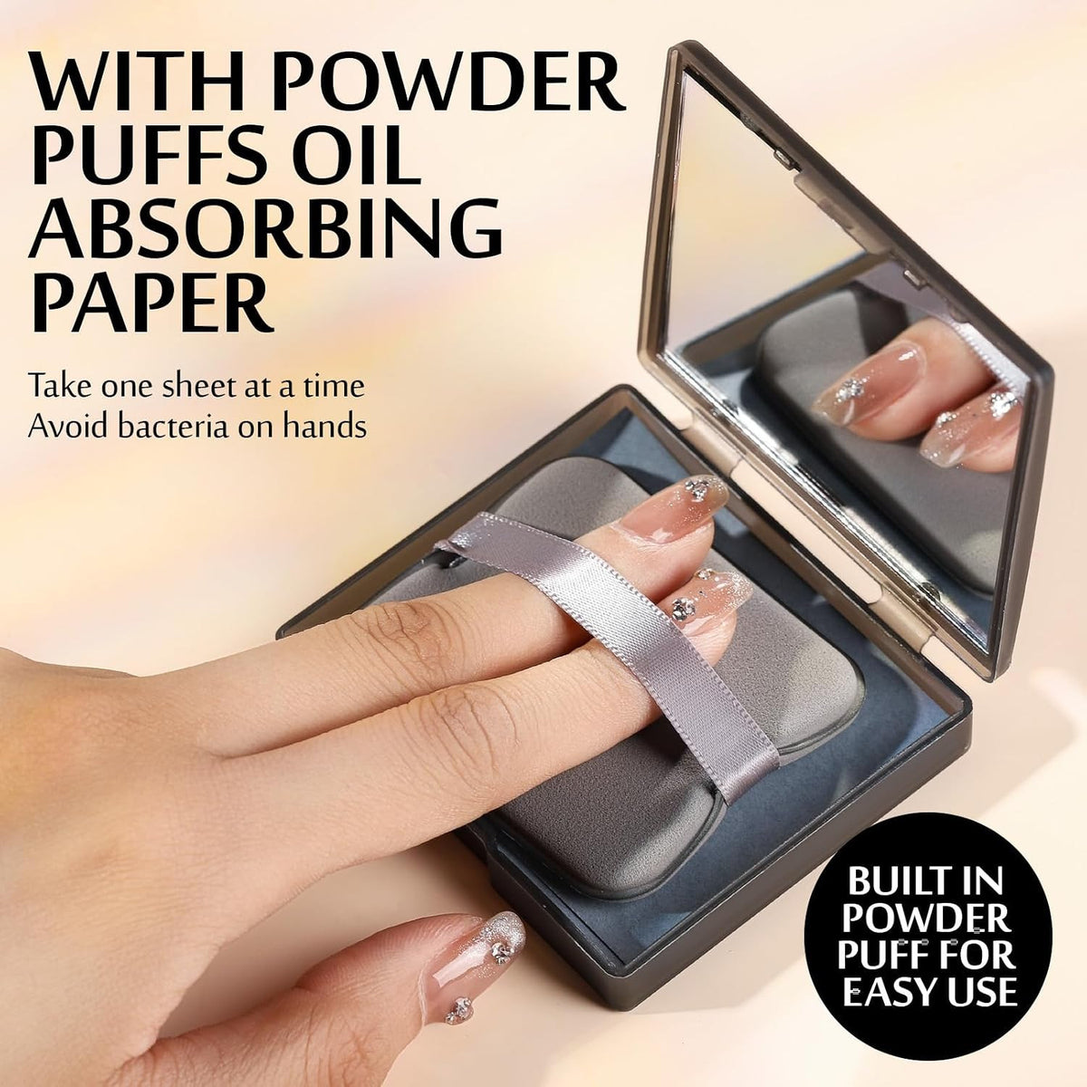 Face Oil Blotting Papers Set - 300 Sheets with Mirror & Puff