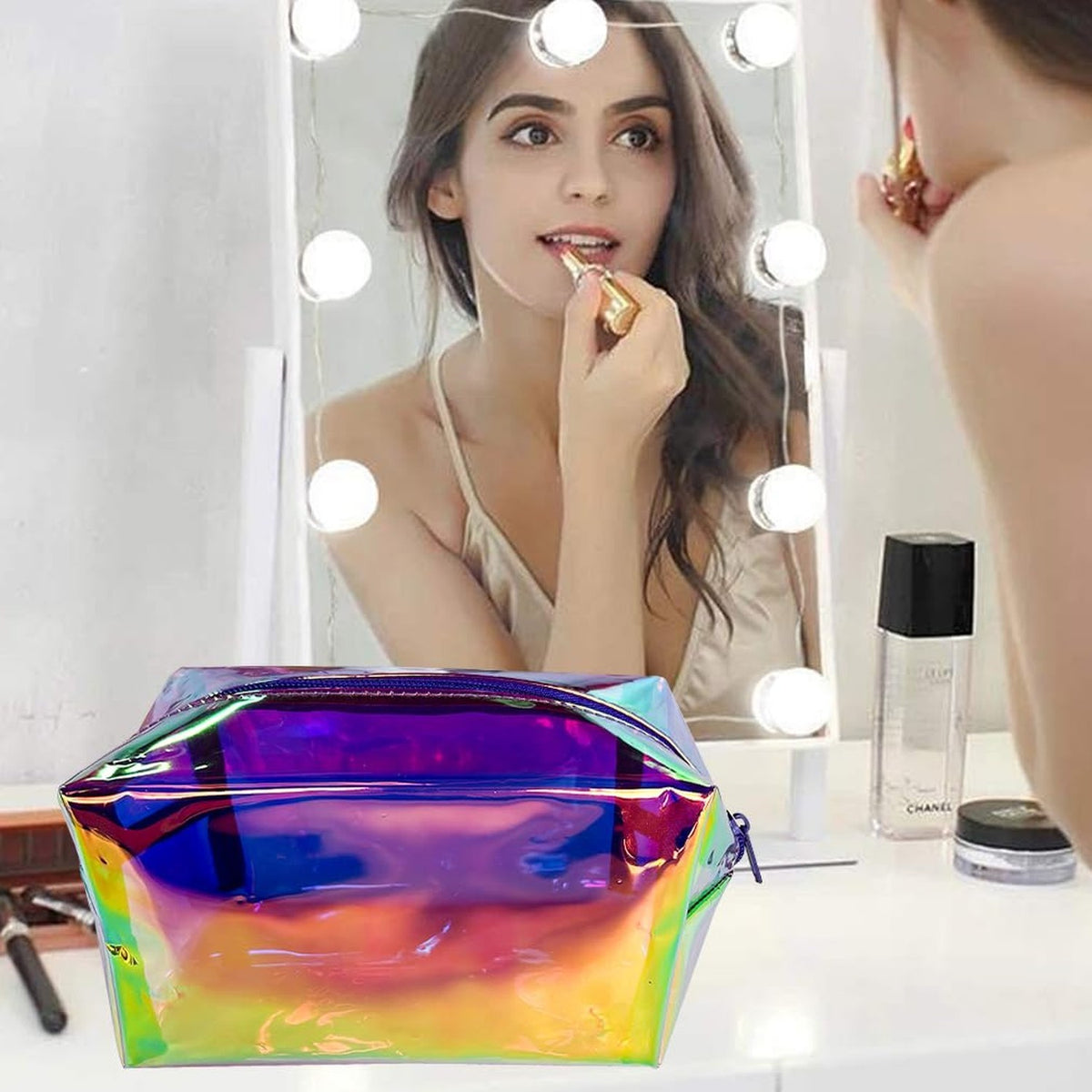 Holographic Waterproof PVC Cosmetic Toiletry Bag Travel Organizer - Purple