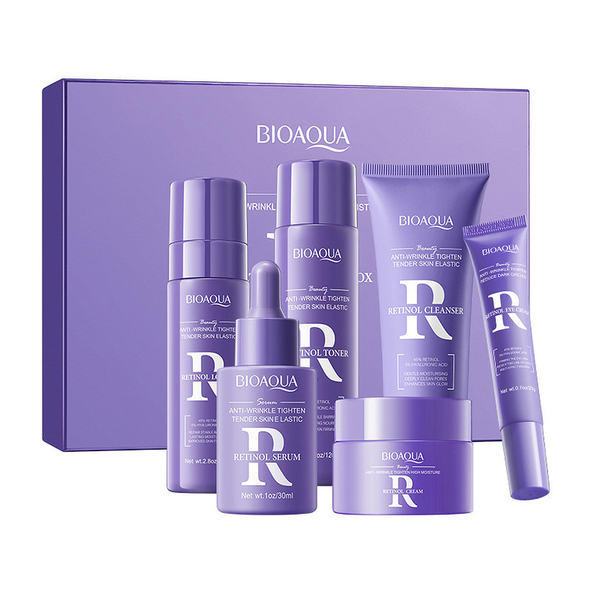 Retinol Skincare Set 6 Pieces - Face Cleanser, Toner, Serum, Eye & Moisturizer