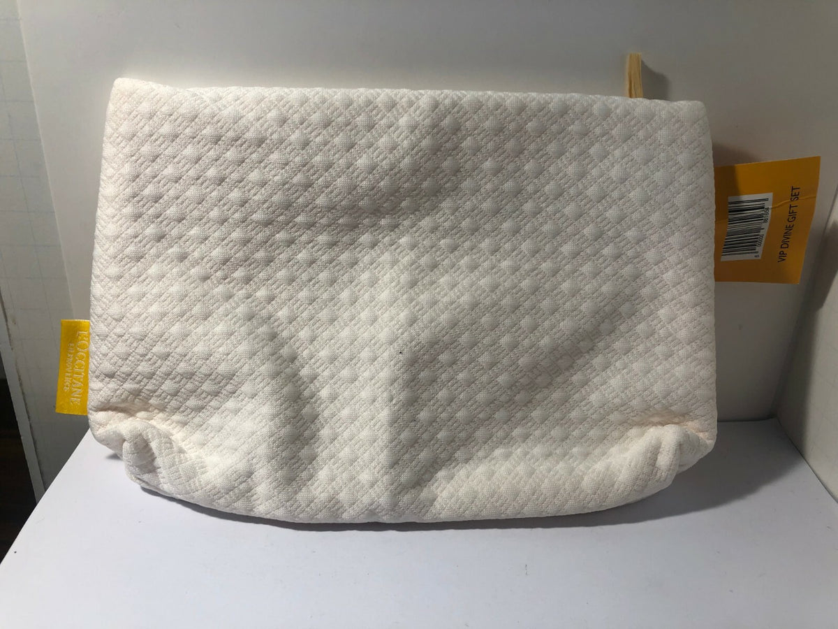 White Quilted Cosmetic Make-Up Bag - L'Occitane Cloth Travel Pouch