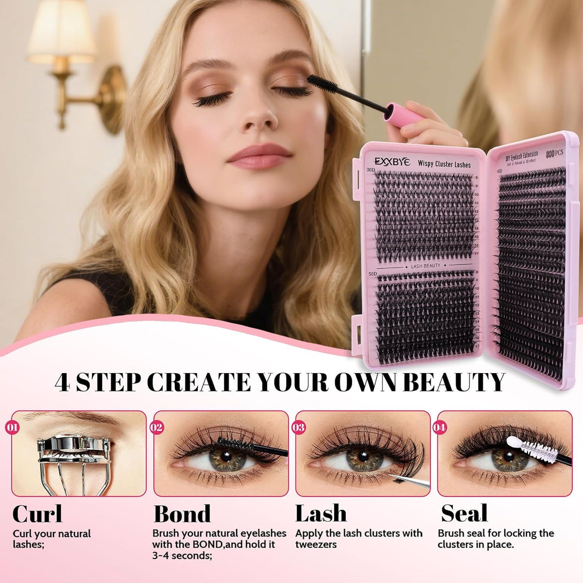DIY Eyelash Clusters Kit 800pcs with Bond, Seal, Tweezers & Remover