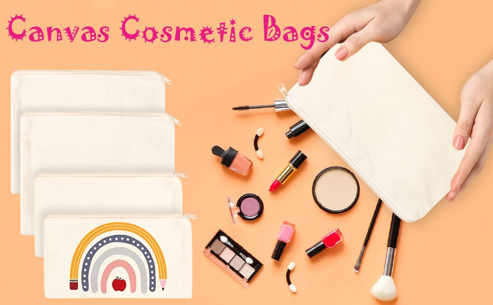 8PCS Canvas Cosmetic Bags Set - DIY Craft & Multipurpose Makeup Pouches