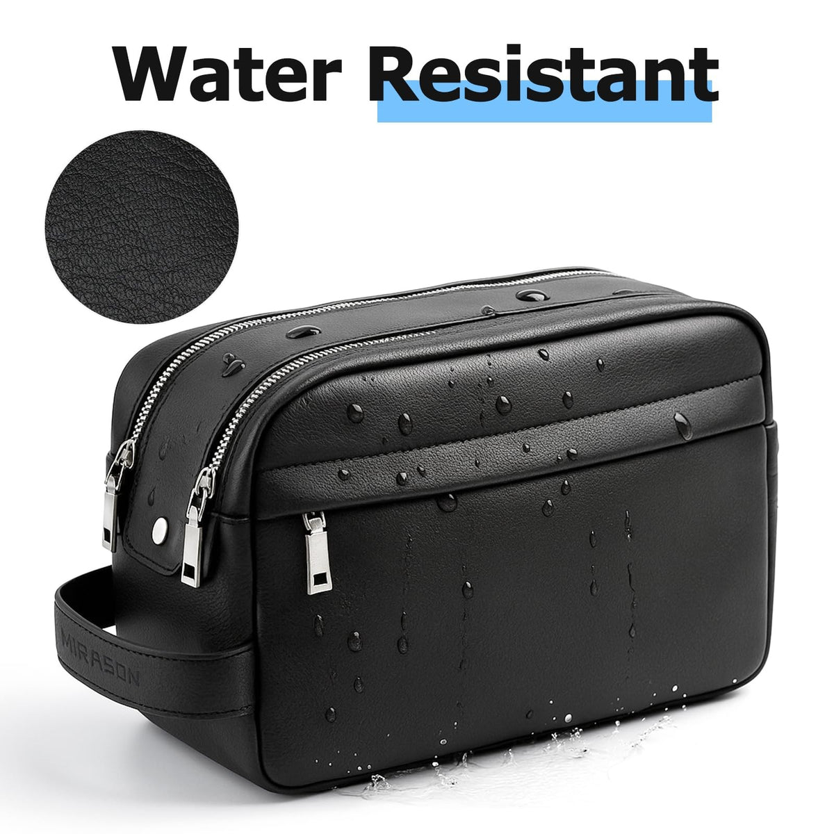 Water-Resistant Leather Men’s Travel Toiletry Bag Dopp Kit Black