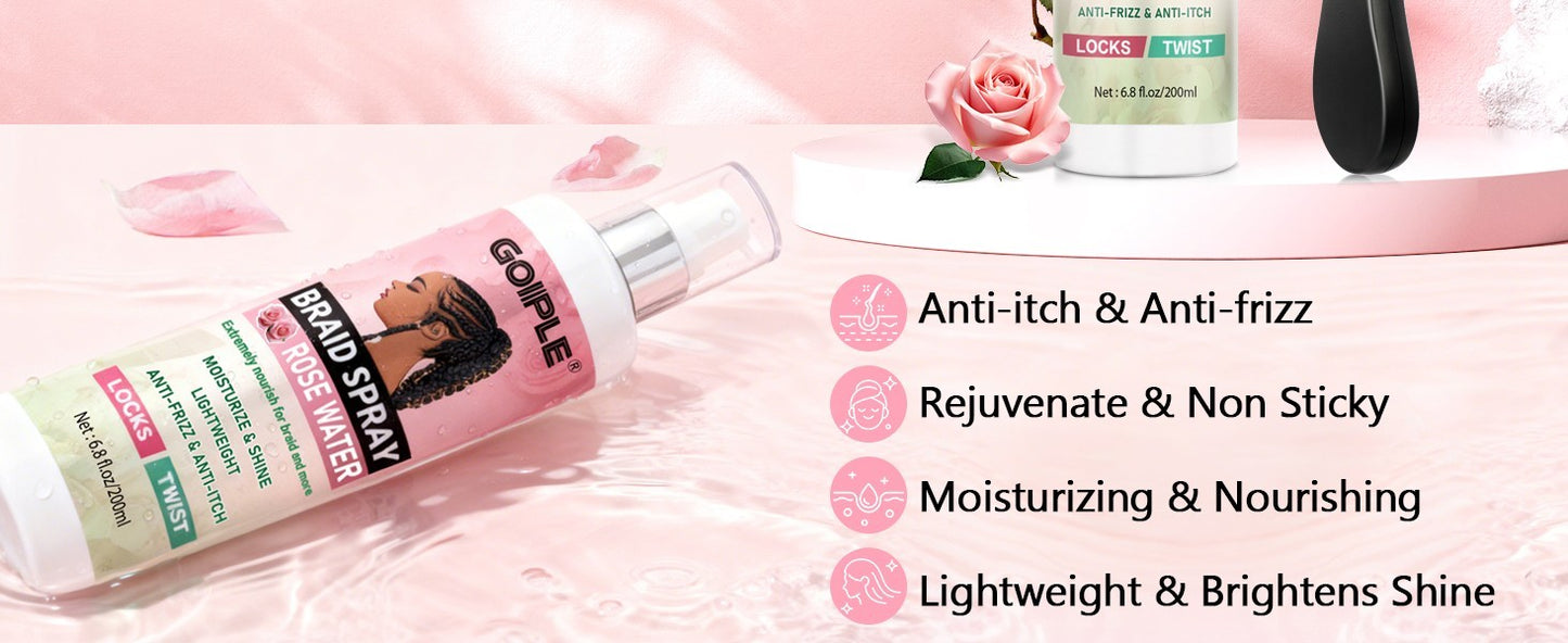 Hydrating Rose Water Braid Spray for Hair & Scalp Moisturizer - 6.8oz