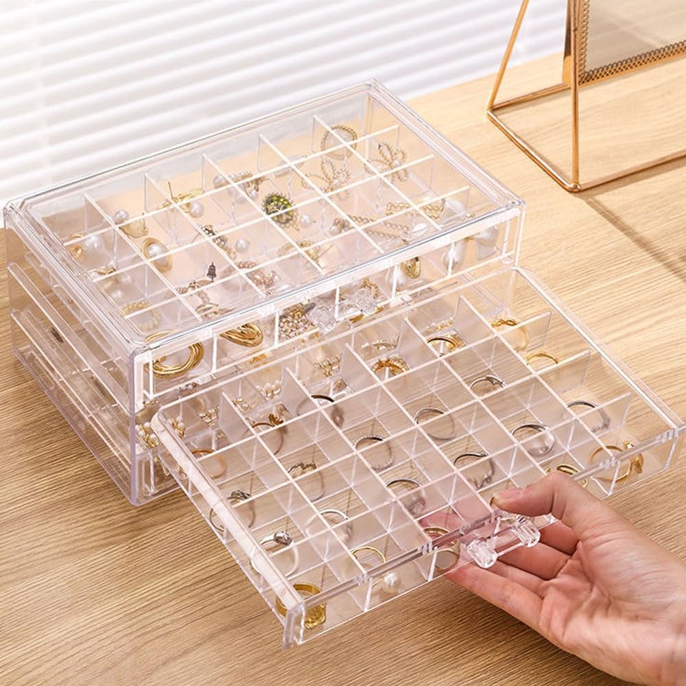 Acrylic Earring Organizer Box - Clear Storage Case with 72 Grids