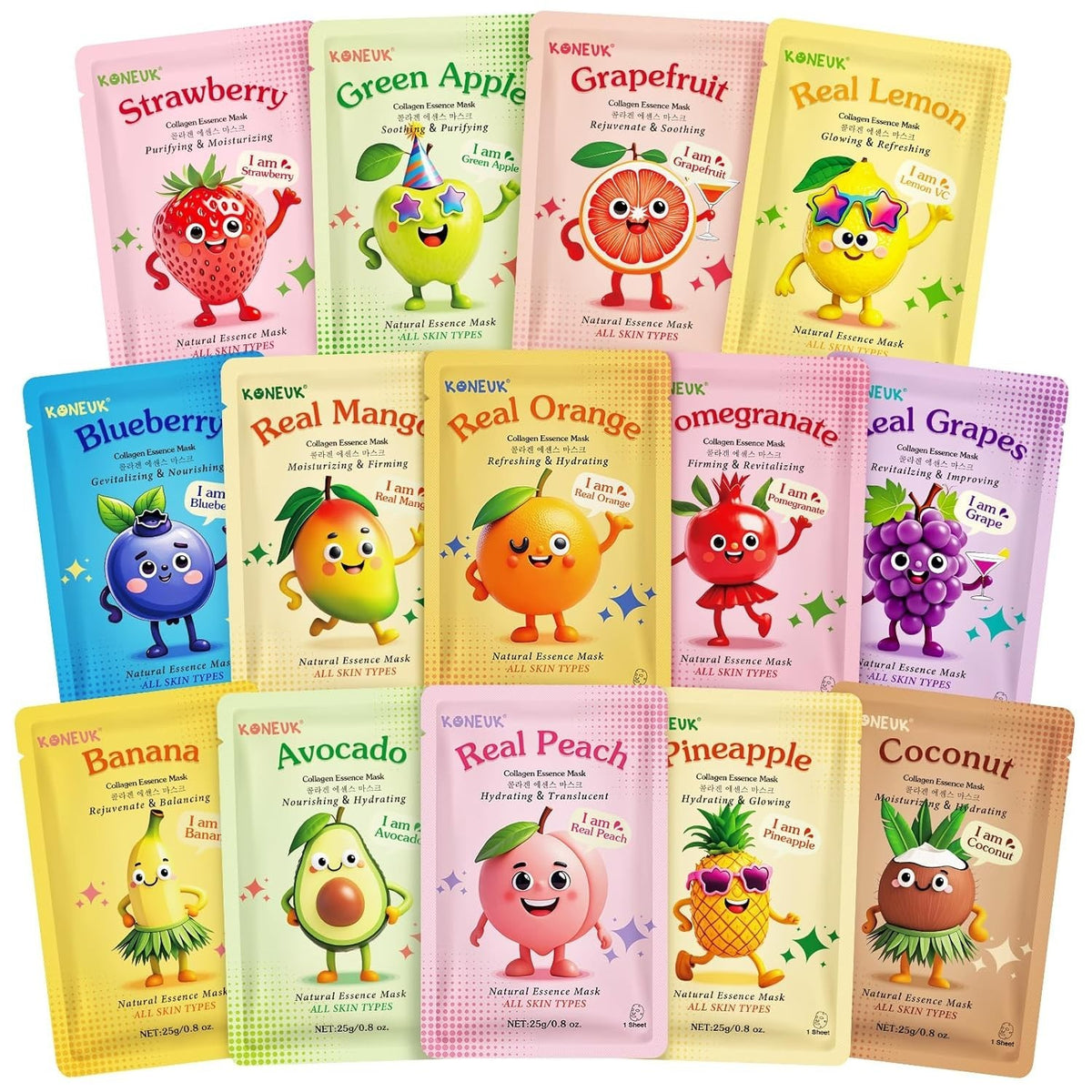 Fruit Face Masks Pack - 14 Hydrating Sheet Masks for Kids