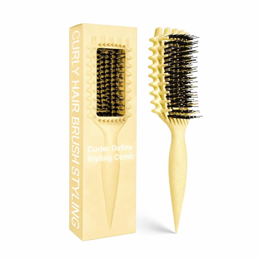 Curly Hair Detangling Brush - Curl Defining & Styling Comb, Yellow