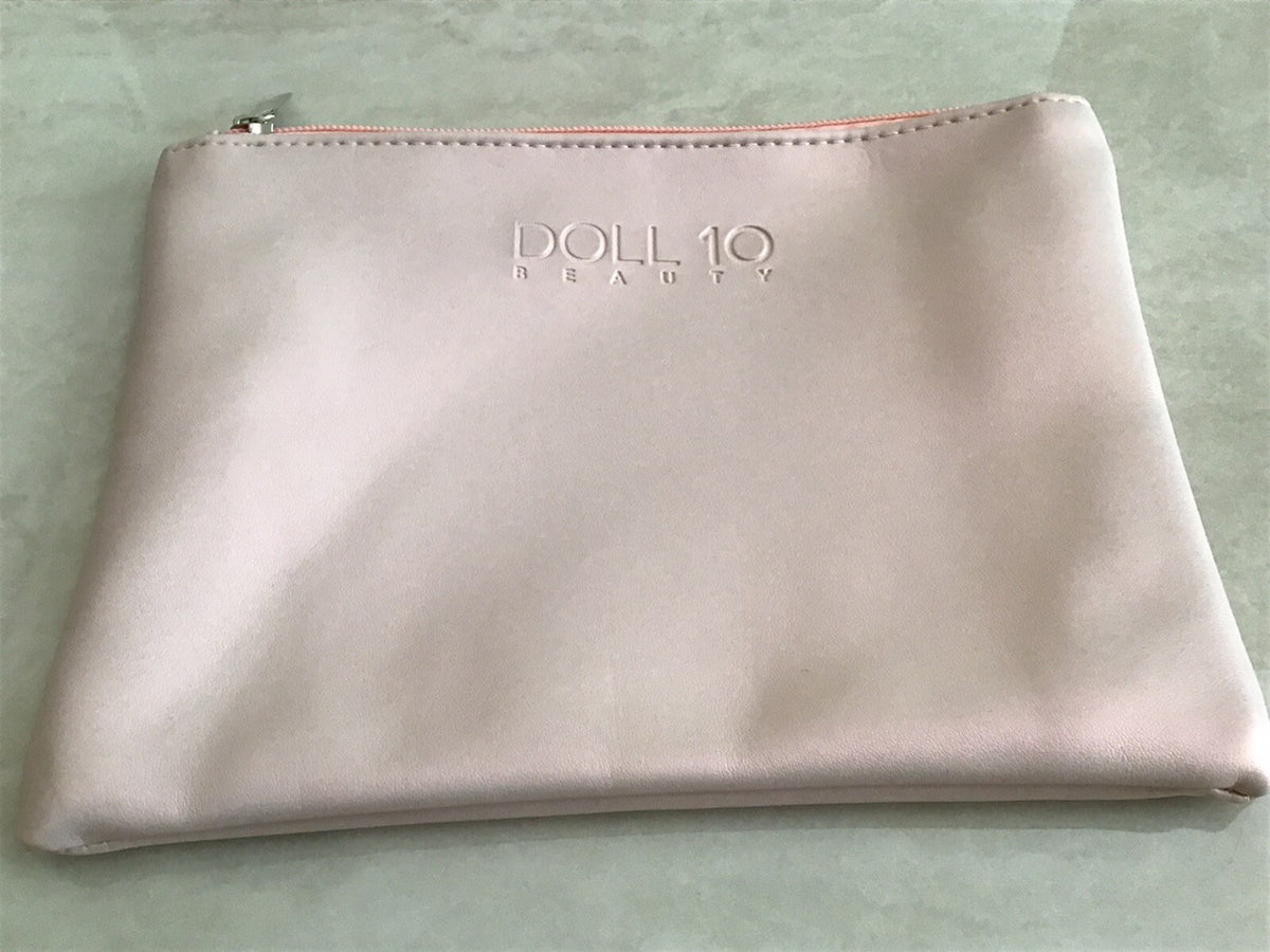 Doll 10 Cosmetic Bag - Light Pink Zippered Makeup Pouch with Peach Lining
